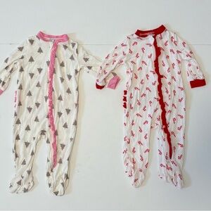 Milkberry Bamboo Sleeper Christmas Pink Trees and Candy Cane Ruffles 0-3Months